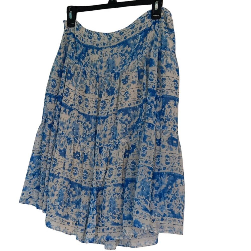 Chaps brand size 8 blue flirty lined ruffled watercolor flower design skirt